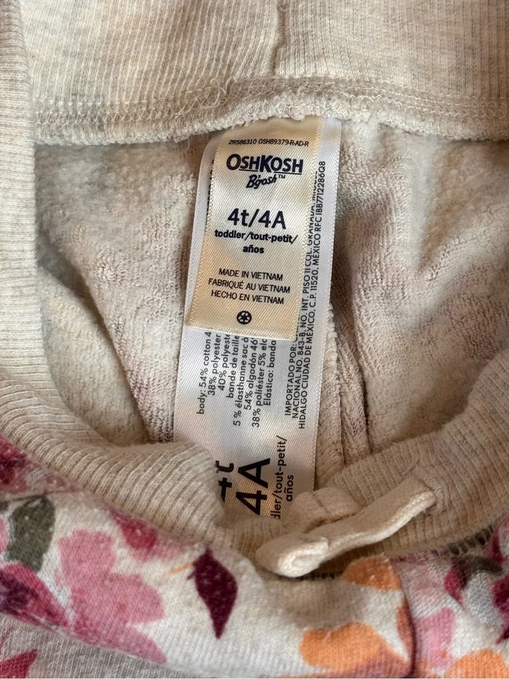 OshKosh B'gosh Cream & Pink Floral Fleece Zip Hoodie & Joggers Set 4T